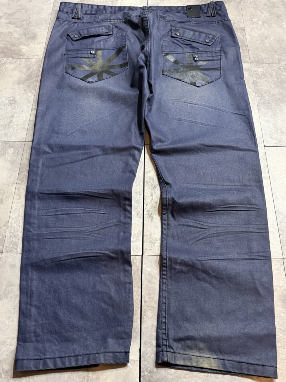 F.U.S.A.I. Waxed Baggy Jeans 42x32 Blue Black